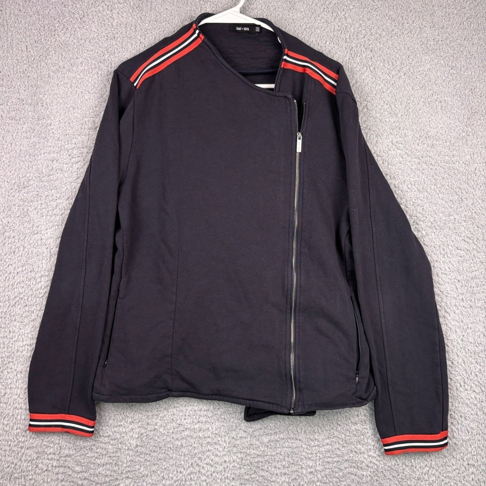 Saint Sofia Moto Jacket Womens 16 Black Red White Stripe Organic Cotton Biker
